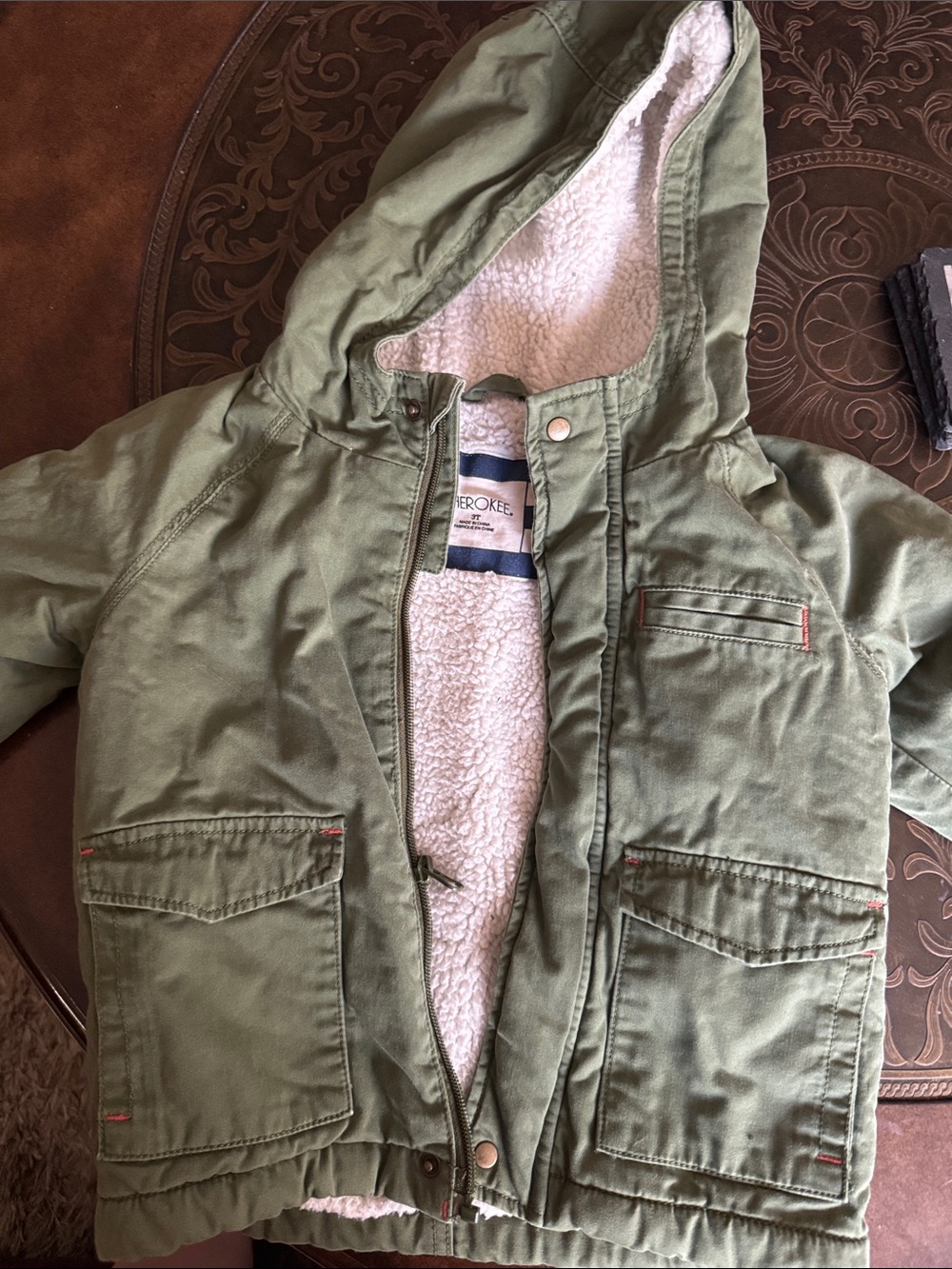 Cherokee Green Hooded Sherpa-Lined Kids Jacket
